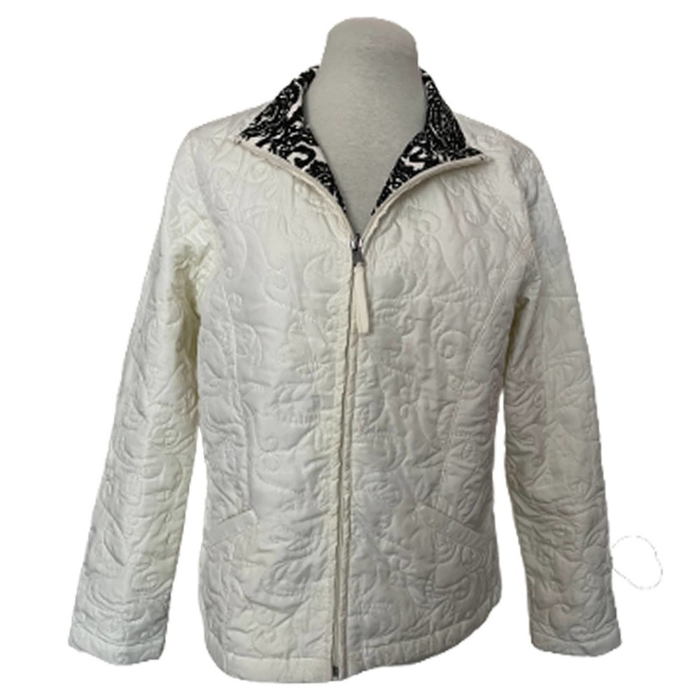 𝅺ONQUE Casuals Off White Quilted Zip-up Front Jacket Women's Size S